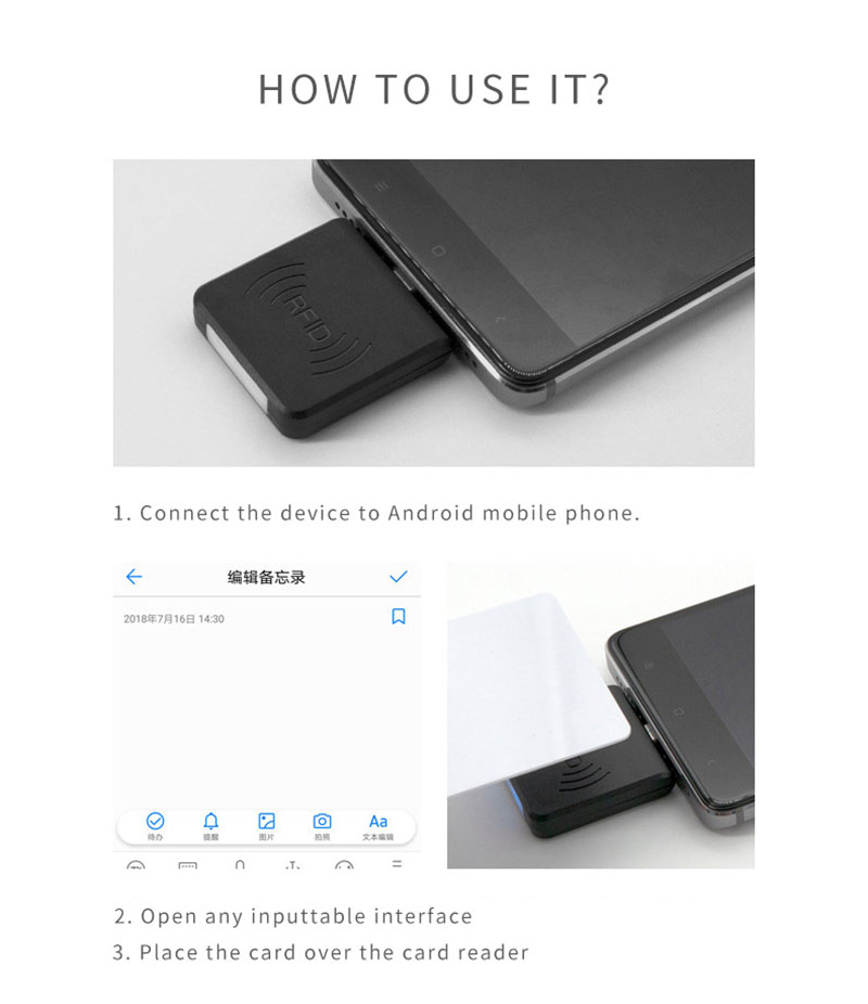 Частота 13,56 МГц Android Phone Microchip RFID Reader 10