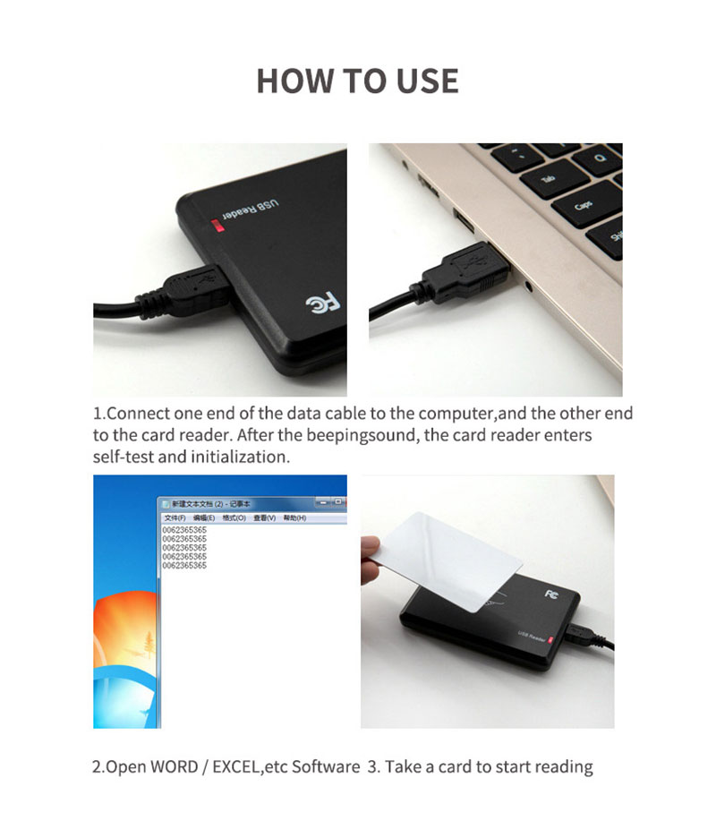 Настольный бесконтактный USB RFID-считыватель карт для карт 125 кГц, теги 10