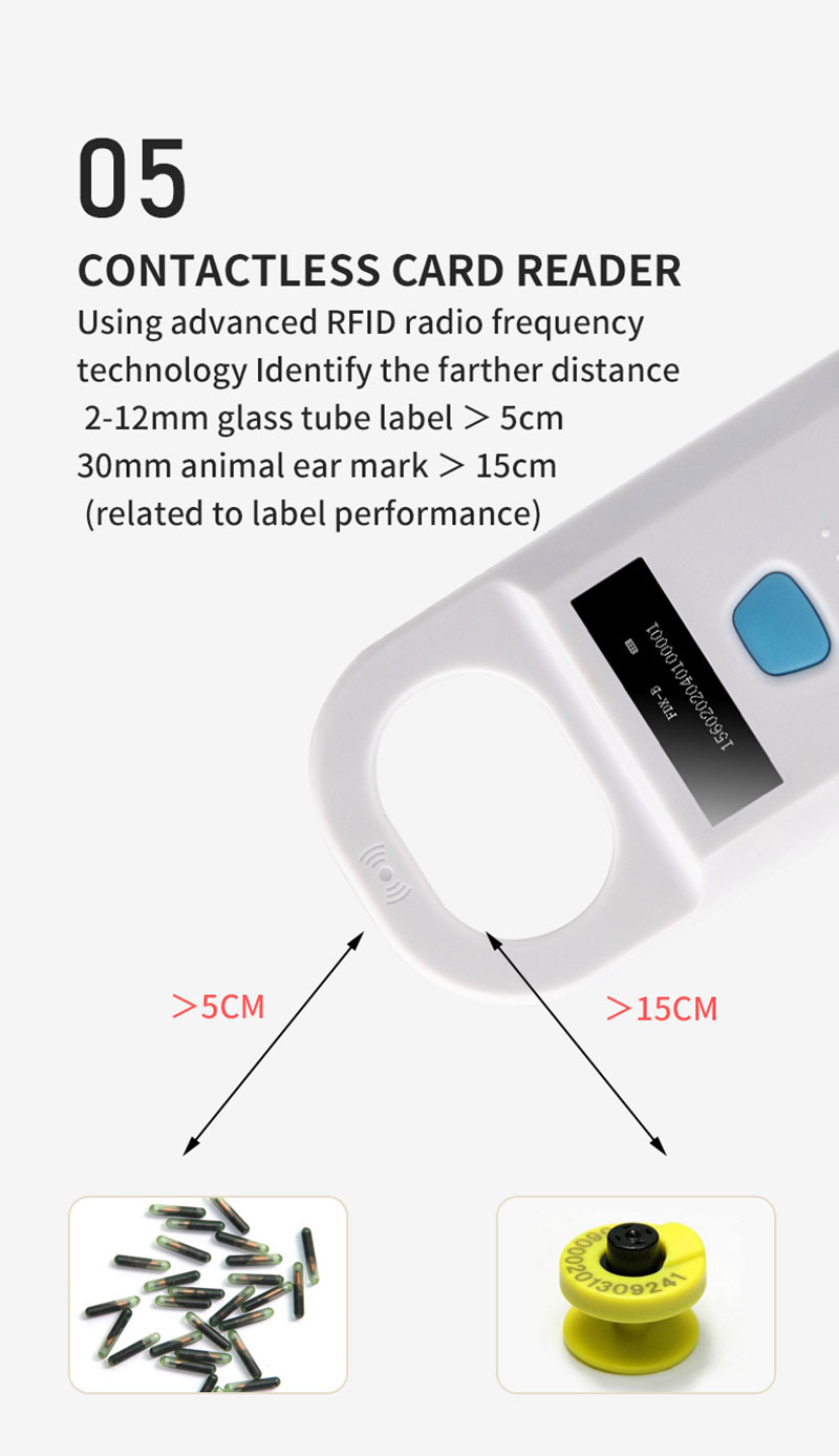 Портативный небольшой ручной 134,2 кГц Rfid считыватель идентификаторов животных 6