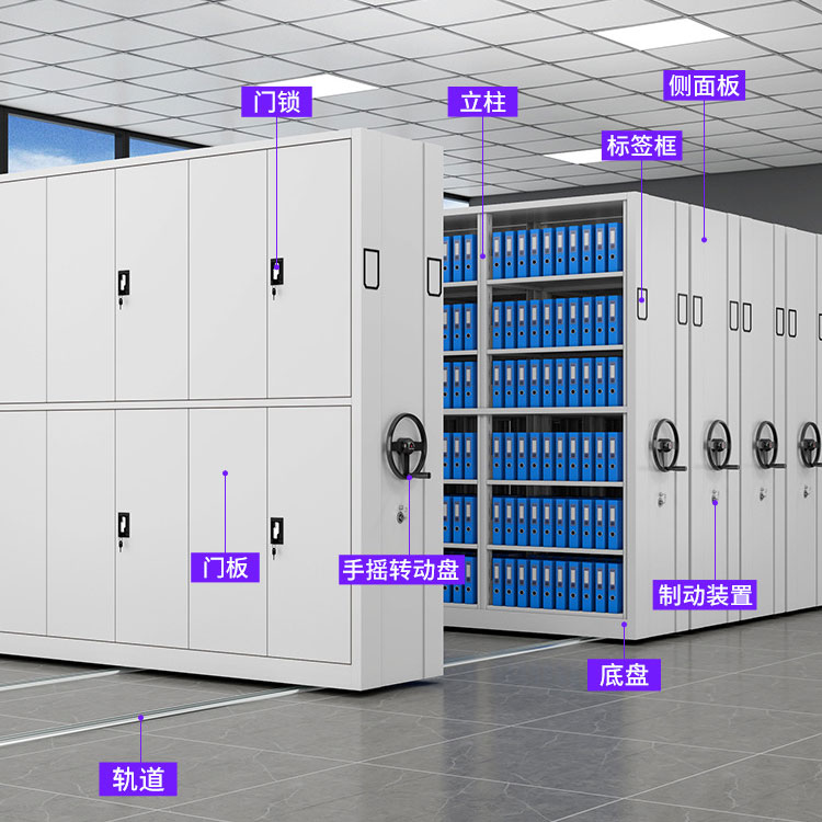 RFID Компактная стойка интеллектуальная архивная комната с ручным приводом, подвижная RFID Smart filing cabinet стальной электрический интеллектуальный компактный шкаф 2